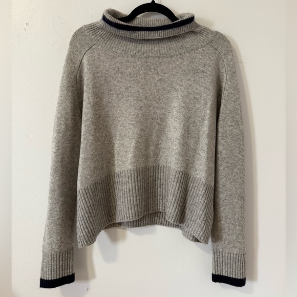 Anthropologie Cortland Park Hamilton 100% Cashmere Mock Neck Sweater – Gray/Navy - Picture 1 of 4